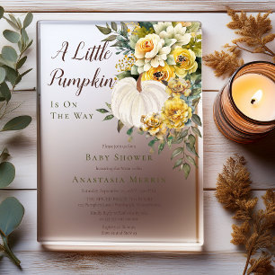 Eine kleine Kürbisherbst-Gold-Blumen-Baby-Party Acryleinladungen
