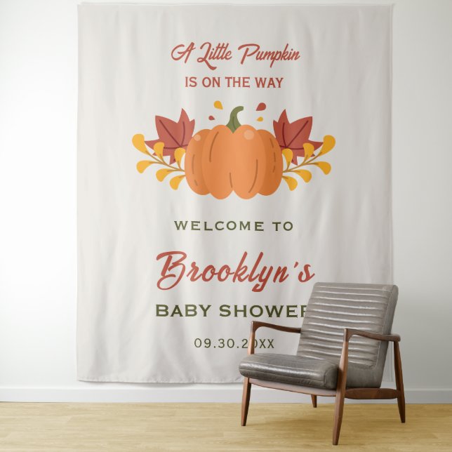 Eine kleine Kürbiskugel Herbst Babydusche Hintergr Wandteppich (Beispiel)