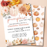 Eine kleine Kürbiskuhldusche im Herbst florale Bab Einladung<br><div class="desc">Suchen Sie nach Herbstduscheinladungen? Karo diesen kleinen Pumpkin Herbst Boho Fall Floral Baby Shower Einladung. Die Vorderseite ist mit schönen Aquarellfarben und das Kürbismuster auf dem rosa Rücken mit dem blütigen Rosa dekoriert. Sie können die Einladung sehr einfach personalisieren. Das perfekte Thema für jedes böhmische Herbst Baby Dusche Party.</div>