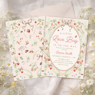 Eine kleine Liebeswanze Erdbeere Florale Babyparty Einladung