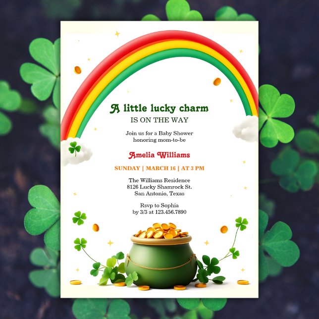 Eine kleine Lucky Charm Rainbow Baby Dusche Einladung (A Little Lucky Charm Rainbow Baby Shower Invitation)