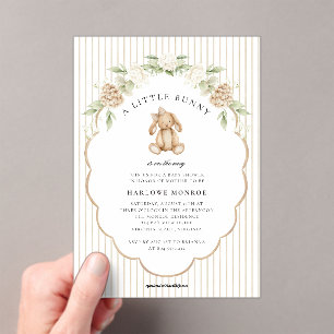Eine kleine neutrale Baby-Shower-Einladung mit Häs Acryleinladungen