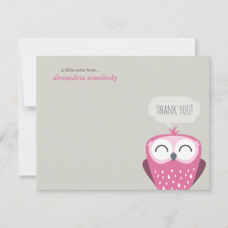 Eine kleine Notiz Danke Glücklicher Rosa Eule Mitteilungskarte