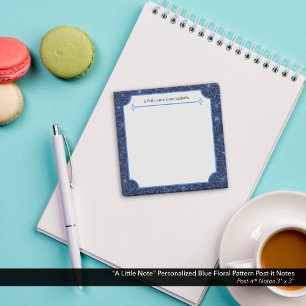 "Eine kleine Notiz" Personalisiertes blaues Blumen Post-it Klebezettel