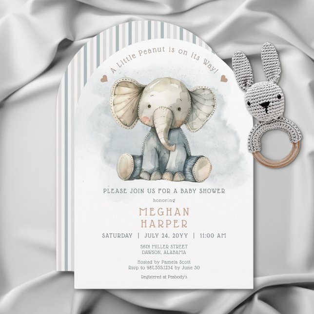 Eine kleine Peanut Elephant Blue Arch Baby Dusche Einladung (A Little Peanut Elephant Blue Arch Baby Shower Invitation)