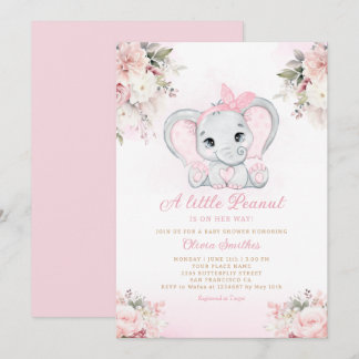Eine kleine Peanut Floral Elephant Girl Baby Dusch Einladung