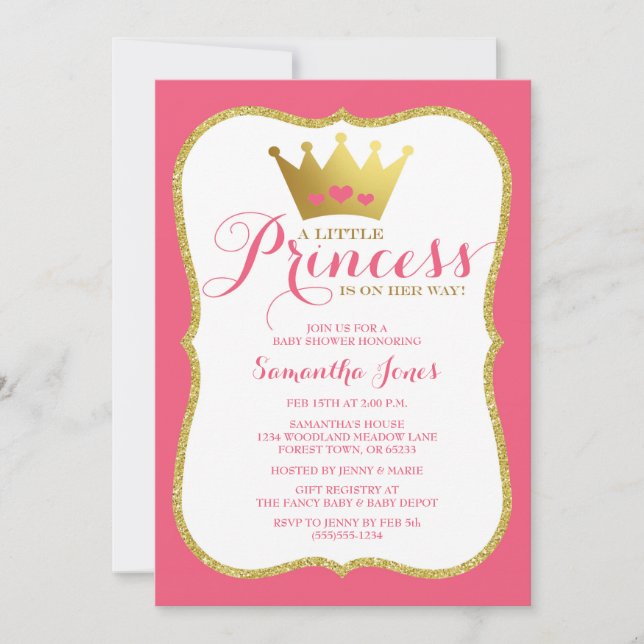 Eine kleine Princess Baby Dusche Rosa und Gold Einladung (Vorderseite)