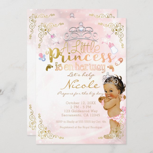Eine kleine Princess Pink Sparkle Baby Girl Dusche Einladung (Vorne/Hinten)