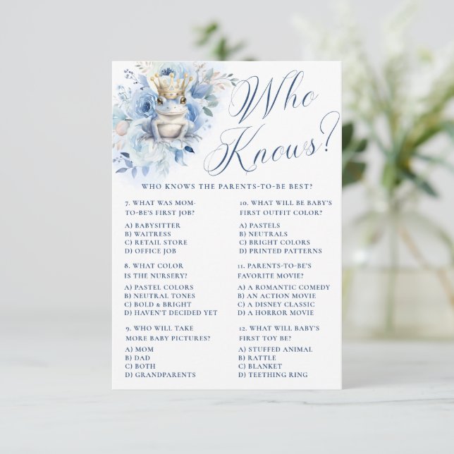 Eine kleine Prinz Royal Blue Dusche, wer weiß? Einladung (Stehend Vorderseite)