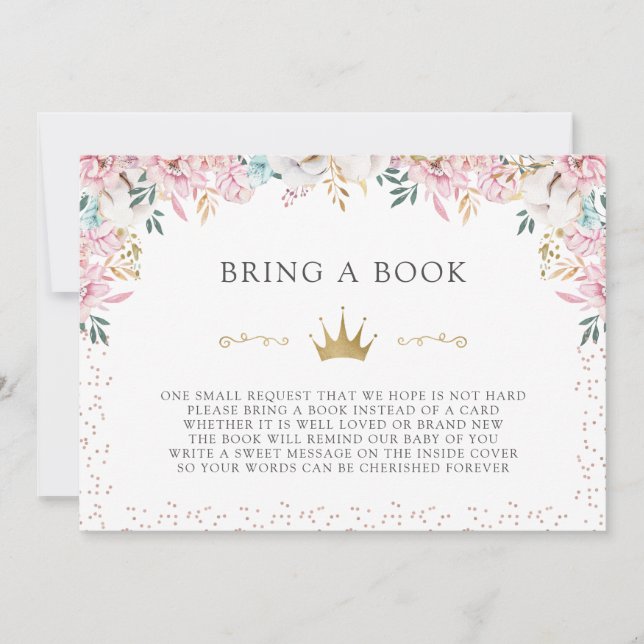 Eine kleine Prinzessin bringt ein Buch Einladung (Vorderseite)