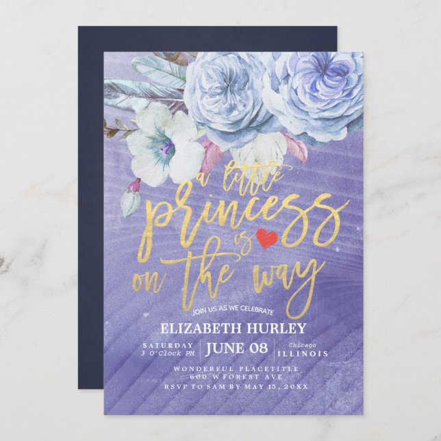 Eine kleine Prinzessin ist unterwegs mit der Flora Einladung (Vorne/Hinten)