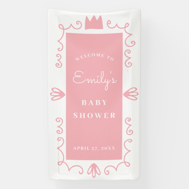 Eine kleine Prinzessin moderne Pink Girl Babydusch Banner (Vertikal)