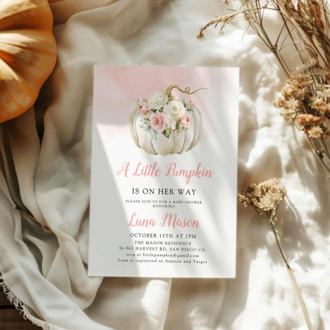 Eine kleine Pumkin Girl Babydusche Einladung (Pink Fall Girl Baby Shower Invitation)