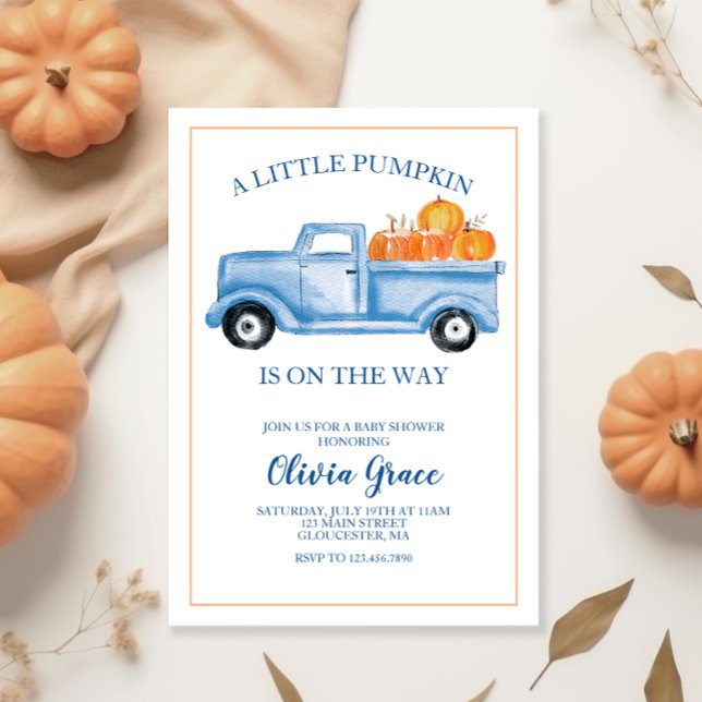 Eine kleine Pumpkin Baby Dusche Blue Truck Einladu Einladung (Von Creator hochgeladen)