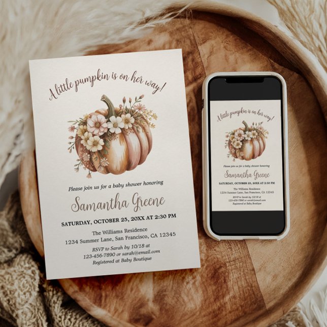 Eine kleine Pumpkin Baby Dusche Einladungen (A little pumpkin is on her way shower invite)