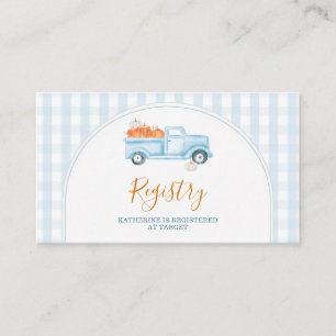 Eine kleine Pumpkin Blue Truck Baby Dusche Registr Begleitkarte