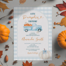 Eine kleine Pumpkin Blue Truck Gingham Baby Dusche