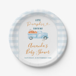 Eine kleine Pumpkin Blue Truck Gingham Baby Dusche Pappteller
