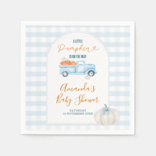 Eine kleine Pumpkin Blue Truck Gingham Baby Dusche Serviette