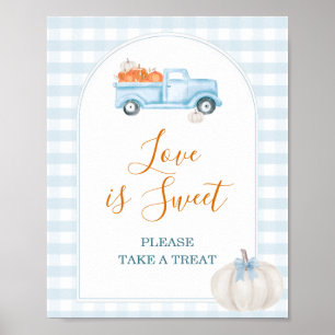 Eine kleine Pumpkin Blue Truck Gingham Liebe ist s Poster