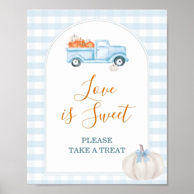 Eine kleine Pumpkin Blue Truck Gingham Liebe ist s Poster (Vorne)