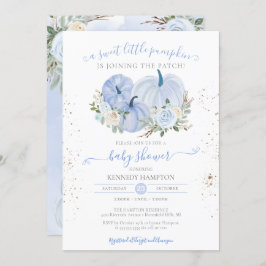 Eine kleine Pumpkin Blue White Boy Girl Baby Dusch Einladung