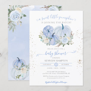 Eine kleine Pumpkin Blue White Boy Girl Baby Dusch Einladung