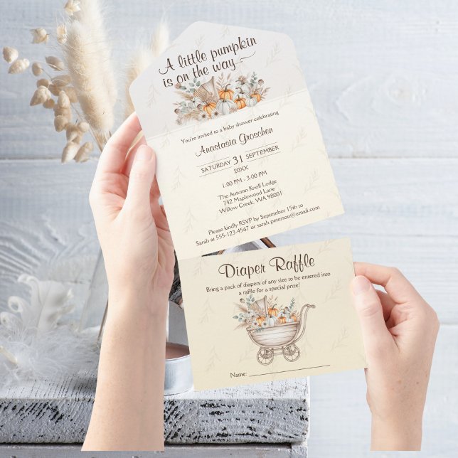 Eine kleine Pumpkin Boho Babydusche Einladung (A Little Pumpkin Is On The Way Baby Shower All In One Invitation)