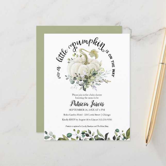 Eine kleine Pumpkin Budget Baby Dusche Einladung (Vorderseite/Rückseite Beispiel)
