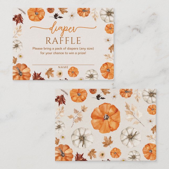 Eine kleine Pumpkin Diaper Raffle Enclosure Card Begleitkarte (Vorne/Hinten)
