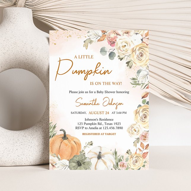 Eine kleine Pumpkin Fall Baby Dusche Einladung (Fall Floral Pumpkin Baby Shower Invitation)