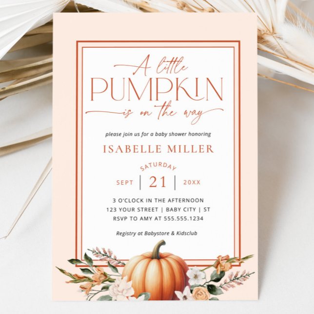 Eine kleine Pumpkin Fall Floral Baby Dusche Einladung (A Little Pumpkin Fall Floral Baby Shower Invitation)