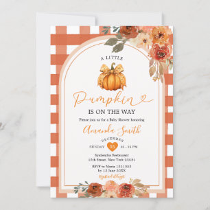 Eine kleine Pumpkin Floral Orange Gingham Baby Dus Einladung