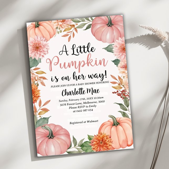 Eine kleine Pumpkin Girl Fall Floral Baby Dusche Einladung (Von Creator hochgeladen)