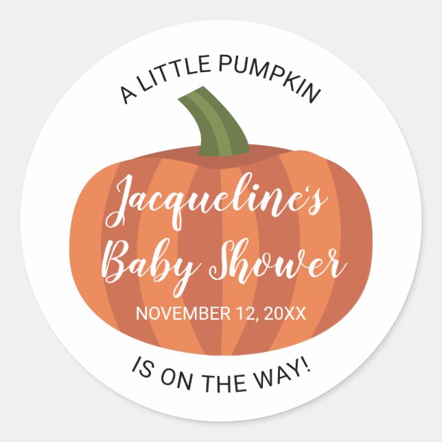 Eine kleine Pumpkin Herbst Babydusche Runder Aufkleber (Vorderseite)