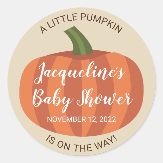 Eine kleine Pumpkin Herbst Babydusche Runder Aufkleber (Vorderseite)