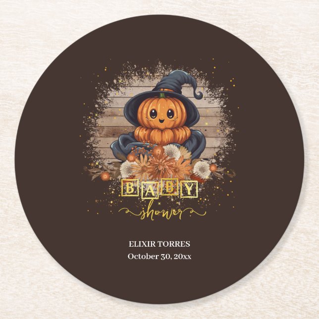 Eine kleine Pumpkin Niedliche Kawaii Glitzer Kinde Runder Pappuntersetzer (Vorderseite)