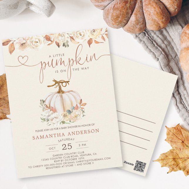 Eine kleine Pumpkin rustikale Herbstdusche Postkarte (Send out Pumpkin Baby Shower Invite postcards for an easy way to invite your guests.)
