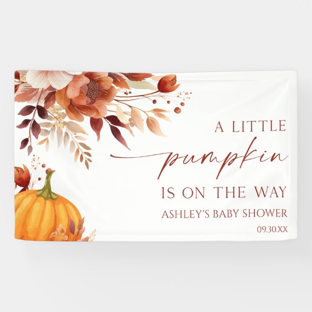 Eine kleine Pumpkin Rusty Burgundy Floral Baby Dus Banner (Horizontal)