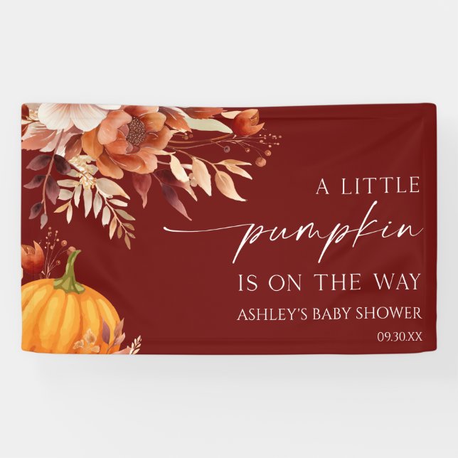 Eine kleine Pumpkin Rusty Burgundy Floral Baby Dus Banner (Horizontal)