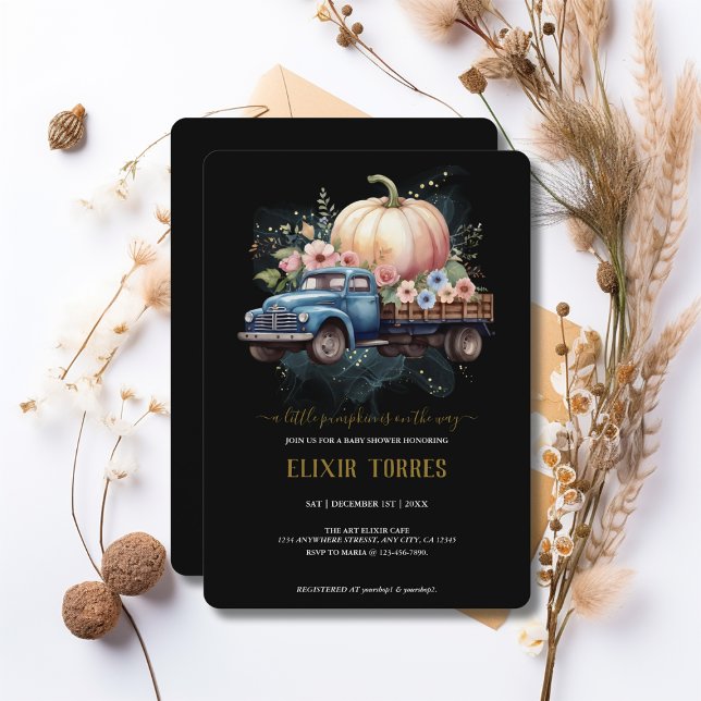 Eine kleine Pumpkin Wasserfarbe Truck Baby Dusche Einladung (Von Creator hochgeladen)