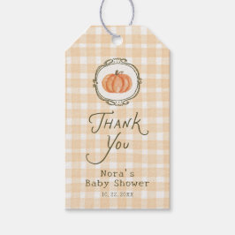 Eine kleine Pumpkin Whimsical Gingham Baby Dusche Geschenkanhänger