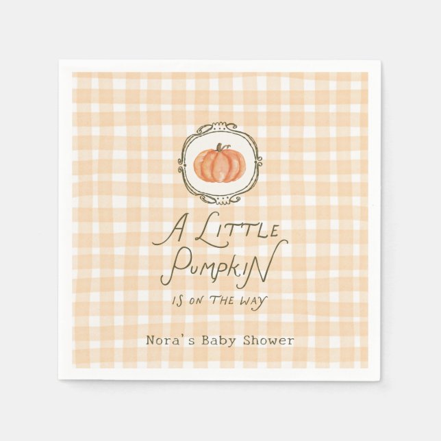 Eine kleine Pumpkin Whimsical Gingham Baby Dusche Serviette (Vorderseite)