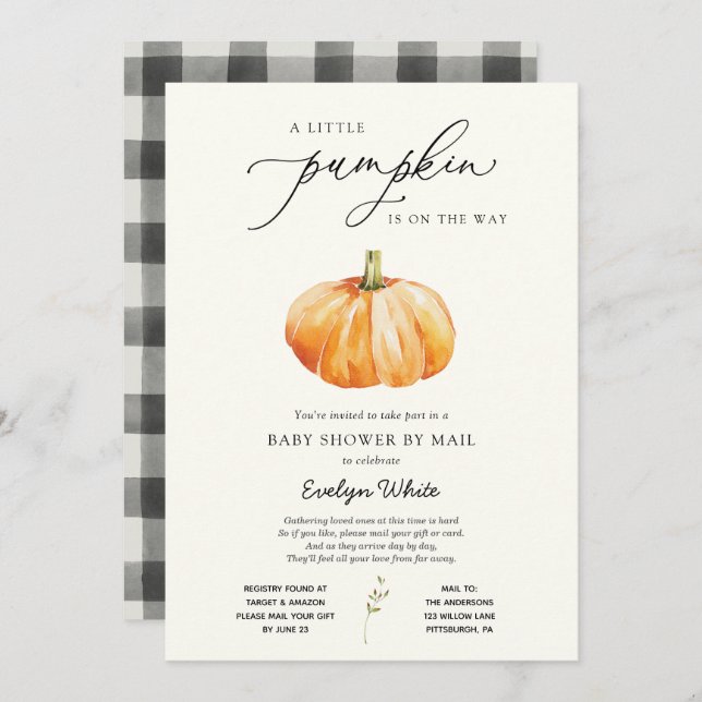 Eine kleine Puppkin-Kinderdusche per Mail Einladung (Vorne/Hinten)