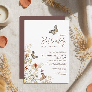 Eine kleine Schmetterlings-Wildblumen-Baby-Party Einladung