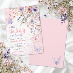 Eine kleine Schmetterlings-Wildblumen-Baby-Party Einladung