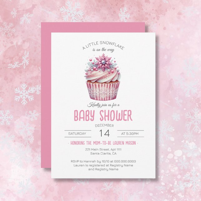 Eine kleine Schneeflocke Cupcake Pink Girl Babydus Einladung (A Little Snowflake Cupcake Pink Girl Baby Shower Invitation)