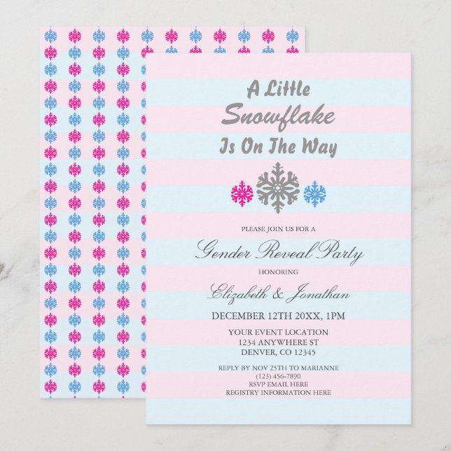 Eine kleine Schneeflocke ist auf dem Weg der Gende Einladung (Vorne/Hinten)