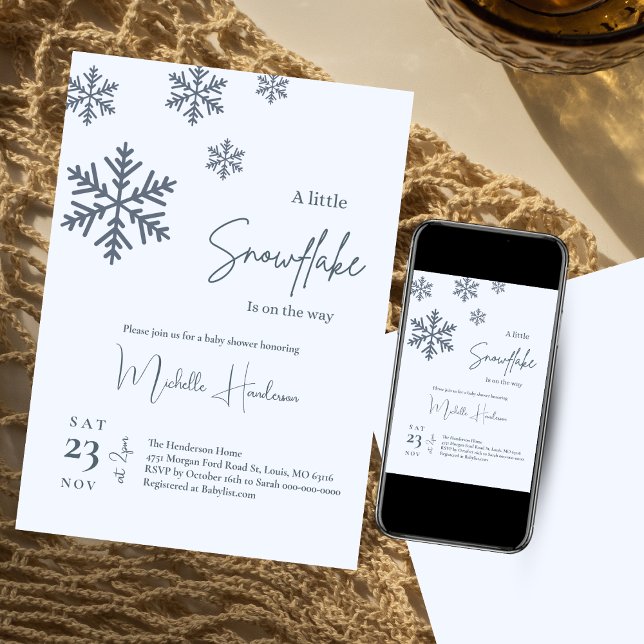 Eine kleine Schneeflocke ist auf dem Weg zur Baby- Einladung (Von Creator hochgeladen)