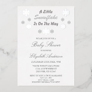 Eine kleine Schneeflocke ist auf dem Weg zur Babyd Folieneinladung